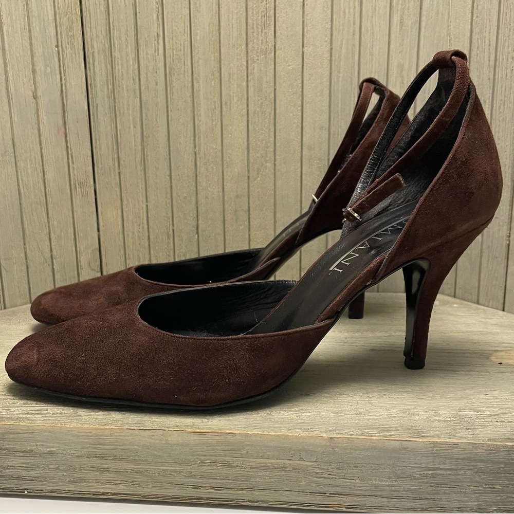 Lumiani Brown Suede Ankle Strap Heels Made in Italy 10